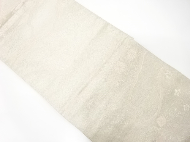 霞に菊・秋草模様織り出し　袋帯